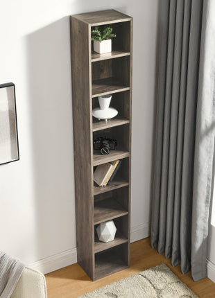 Likeshoppe 8 Tier Slim Media Tower Bookshelf – Narrow CD DVD Storage Shelf with Adjustable Shelves
