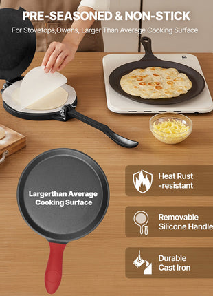 Likeshoppe Choice-Cast Iron Tortilla Press with 10.5" Non-Stick Pan – 8" Manual Roti &amp; Flatbread Maker