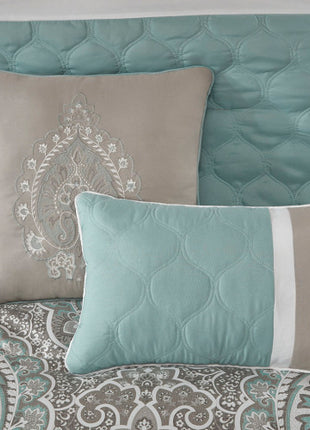 Likeshoppe Queen 8 Piece Comforter Set Seafoam – Luxury Quilted Damask Bedding Set with Decorative Pillows & Bed Skirt