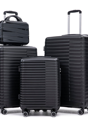 4 Piece PP Luggage Set with Spinner Wheels & Cosmetic Case – Black