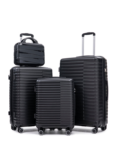4 Piece PP Luggage Set with Spinner Wheels & Cosmetic Case – Black