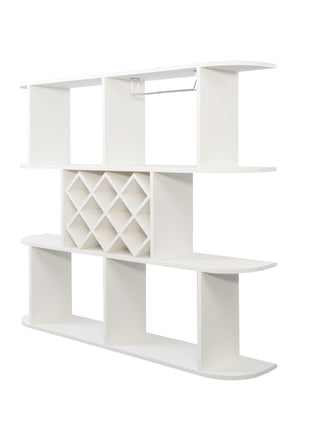 Likeshoppe Wall Mounted 3 Tier Wine Rack with Glass Holder – Rustic Wooden Wine Storage Shelf for Home Bar, Kitchen & Dining Room (White)