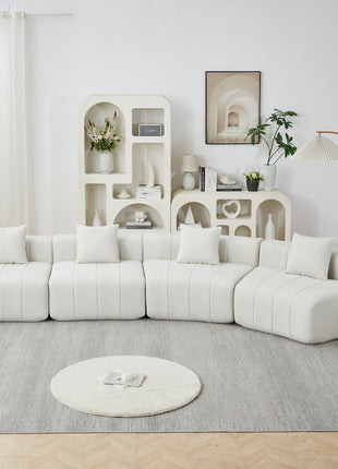 Likeshoppe Curved Modular Chenille Sectional Sofa with Pillows – Beige 4-Seat Cloud Couch for Modern Living Room
