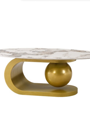 Modern Oval Marble Coffee Table with Gold Stainless Steel Base – 47" Luxury Table