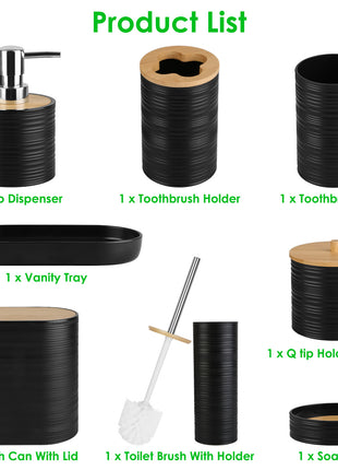 8Pcs Bathroom Accessories Set with Trash Can, Soap Dispenser & Bamboo Tray