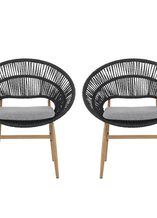 Likeshoppe Outdoor Wicker Papasan Dining Chairs Set of 2 with Cushions – Modern Patio Chairs with Teak Legs for Garden, Balcony & Outdoor Dining