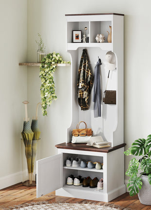 3-in-1 Hall Tree Entryway Bench with Shoe Storage & Coat Hooks