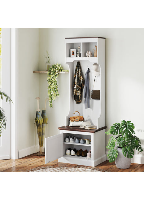 3-in-1 Hall Tree Entryway Bench with Shoe Storage & Coat Hooks
