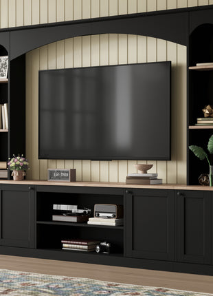 91" Arched Entertainment Center Wall Unit – Farmhouse TV Stand with Bookshelf for TVs up to 70"