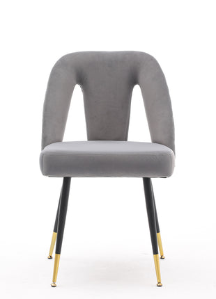 Gray Velvet Dining Chairs Set of 2 with Gold Metal Legs – Modern Upholstered Accent Chairs for Dining Room