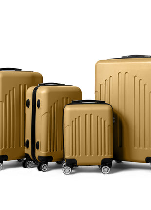 4 Piece ABS Retro Suitcase Set – Mustard Yellow Vertical Stripe Luggage