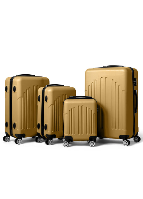 4 Piece ABS Retro Suitcase Set – Mustard Yellow Vertical Stripe Luggage