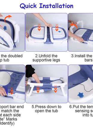 Foldable Baby Bathtub with Thermometer – Collapsible Infant Bath Tub for Newborns & Toddlers