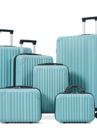 6 Piece ABS Luggage Set with TSA Lock & Spinner Wheels – Ice Blue