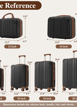 6 Piece ABS Luggage Set with TSA Lock & Spinner Wheels – Black Brown