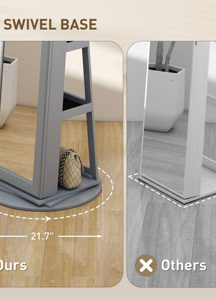 360° Swivel Jewelry Armoire with Full-Length Mirror – Lockable Standing Jewelry Cabinet Gray