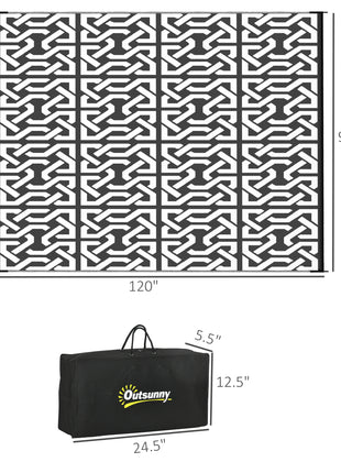 Reversible Outdoor Rug 8x10 Waterproof – RV Camping Patio Rug with Carry Bag Black & White Chain