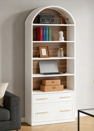 Likeshoppe Modern Arched Bookshelf with Drawer &amp; File Cabinet