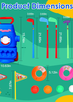 Toddler Golf Set With 4 Balls 4 Clubs 2 Holes 2 FlagsLikeshoppe Golf Cart Indoor Outdoor Golf Game Gift For 3-5 Years Old Kids For Spring Outdoor Activities