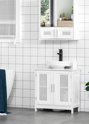 Bathroom Under Sink Cabinet – White Pedestal Sink Storage Cabinet with Adjustable Shelf