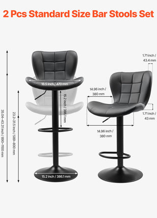 Likeshoppe Adjustable Bar Stools Set of 2 – Swivel PU Leather Counter Height Chairs for Kitchen Island