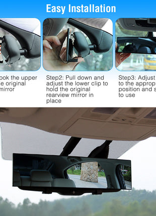 11.4” Panoramic Rearview Mirror Clip-On – Convex Anti-Glare Wide View Mirror for Cars SUVs Trucks