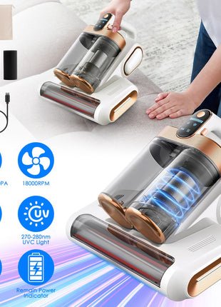 Mattress Vacuum Cleaner 16KPa with UVC Light & Ultrasonic Cleaning for Bed Sofa Pillows
