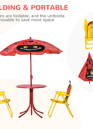 Kids Outdoor Table and Chair Set with Umbrella – Ladybug 4-Piece Patio Furniture Set for Backyard Ages 3–6