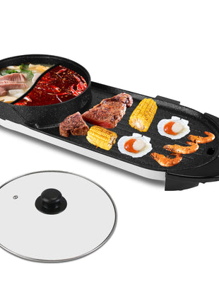 2200W 2-in-1 Electric Hot Pot & Korean BBQ Grill – Smokeless Non-Stick Shabu Shabu Cooker