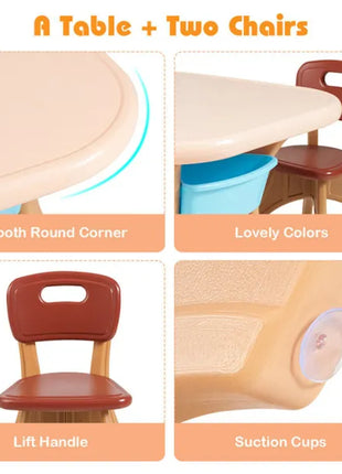 Kids Table and Chairs Set with Storage Bins – Children Activity Table Set for Playroom Ages 2–6