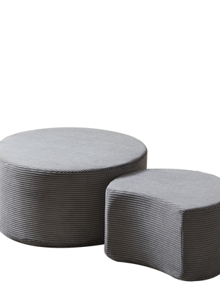 Upholstered Nesting Coffee Table Set of 2 – Round Corduroy Ottoman Coffee Tables