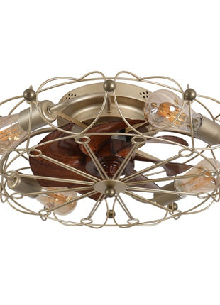 Likeshoppe Gold Caged Ceiling Fan with Light & Remote – Modern Low Profile Flush Mount Fan with 6 Speeds for Bedroom, Kitchen & Living Room