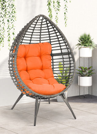 Likeshoppe Wicker Egg Chair with Cushion – Indoor Outdoor PE Rattan Lounge Chair for Patio, Living Room & Garden