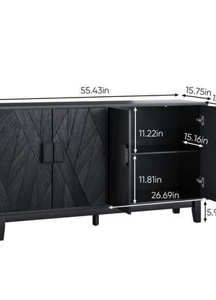 55.4" Modern Buffet Cabinet – Black Sideboard Storage Cabinet with Adjustable Shelves