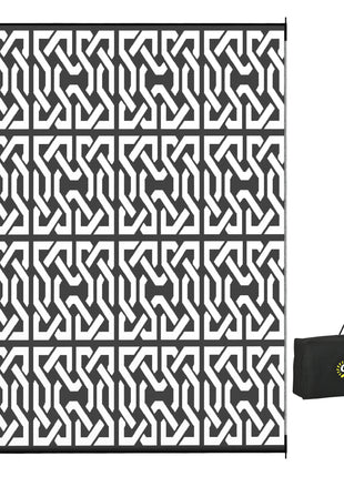 Reversible Outdoor Rug 8x10 Waterproof – RV Camping Patio Rug with Carry Bag Black & White Chain