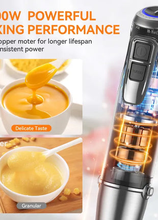 1100W Stainless Steel Immersion Hand Blender – 5-in-1 Stick Blender with Chopper & Whisk