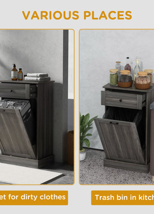 Tilt-Out Kitchen Trash Can Cabinet – Hidden Garbage Bin Storage with Drawer and Wood Top (Charcoal Gray)