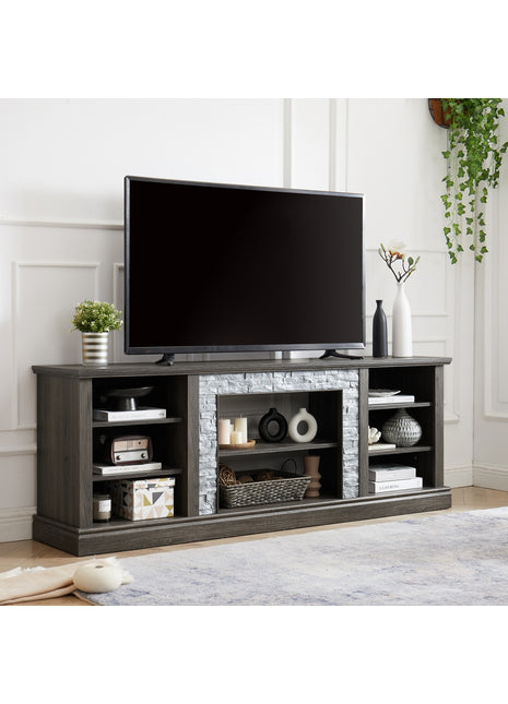 70" TV Stand with Faux Stone Surround – Modern Media Entertainment Center