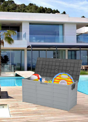 75 Gallon Outdoor Storage Deck Box with Wheels – Weatherproof Garden Tool & Patio Cushion Storage (Grey)