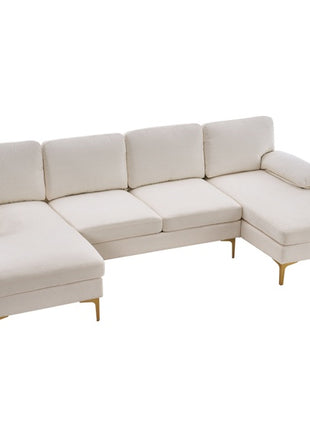 Likeshoppe U-Shaped 4-Seat Modular Sectional Sofa – Luxury Chenille Living Room Couch in Cream & Creamy White
