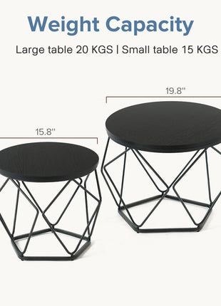 Modern Geometric Nesting Coffee Table Set with Hidden Storage – Round Side Tables