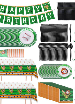 171PCS Baseball Party Supplies Set for 24 Guests – Disposable Dinnerware with Plates, Cups & Decorations