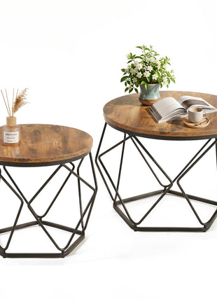 Modern Geometric Nesting Coffee Table Set with Hidden Storage – Round Side Tables