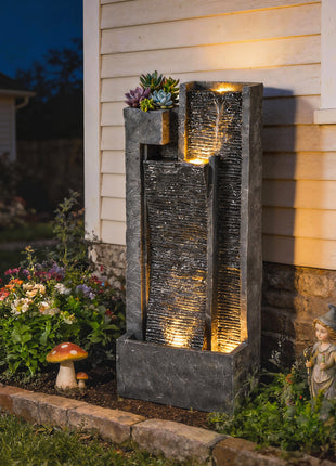 40" Outdoor Waterfall Fountain with LED
