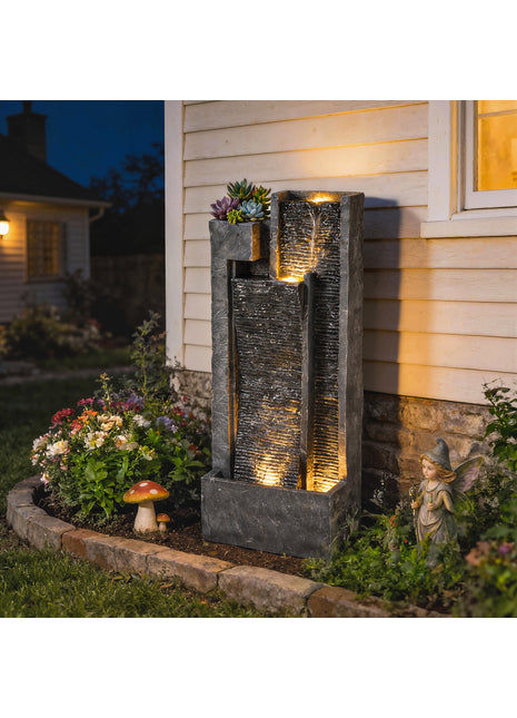 40" Outdoor Waterfall Fountain with LED
