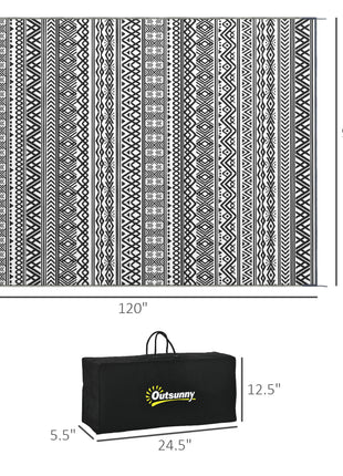 Reversible Outdoor Rug 8x10 Waterproof – Boho RV Camping Patio Rug with Carry Bag Gray & Cream