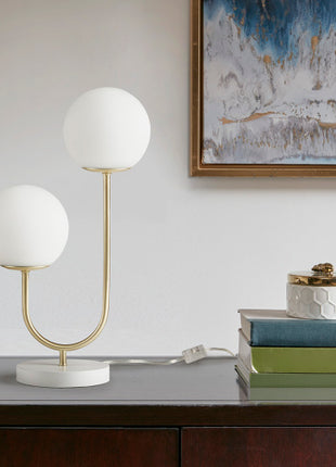 Modern Gold 2-Light Globe Table Lamp with Frosted Glass Shades – Elegant Desk Lamp for Bedroom, Living Room & Office