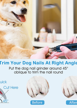 USB Rechargeable Dog Nail Grinder – Quiet 2-Speed Pet Nail Trimmer for Dogs & Cats