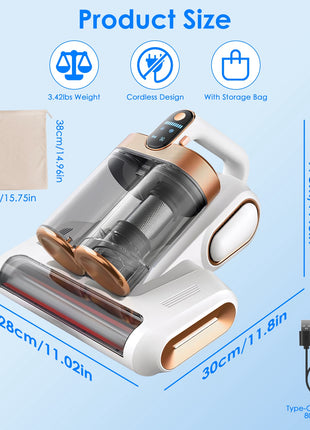 Mattress Vacuum Cleaner 16KPa with UVC Light & Ultrasonic Cleaning for Bed Sofa Pillows