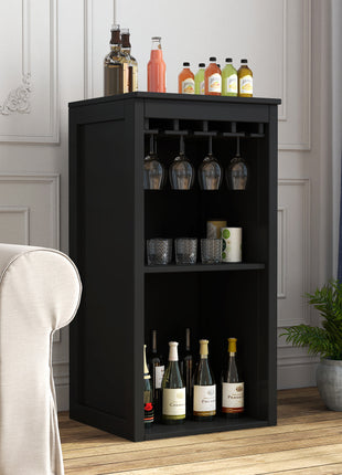 Likeshoppe Black Wine Bar Cabinet with Hutch & Shelves – Modern Storage Cabinet for Dining Room, Living Room & Home Bar